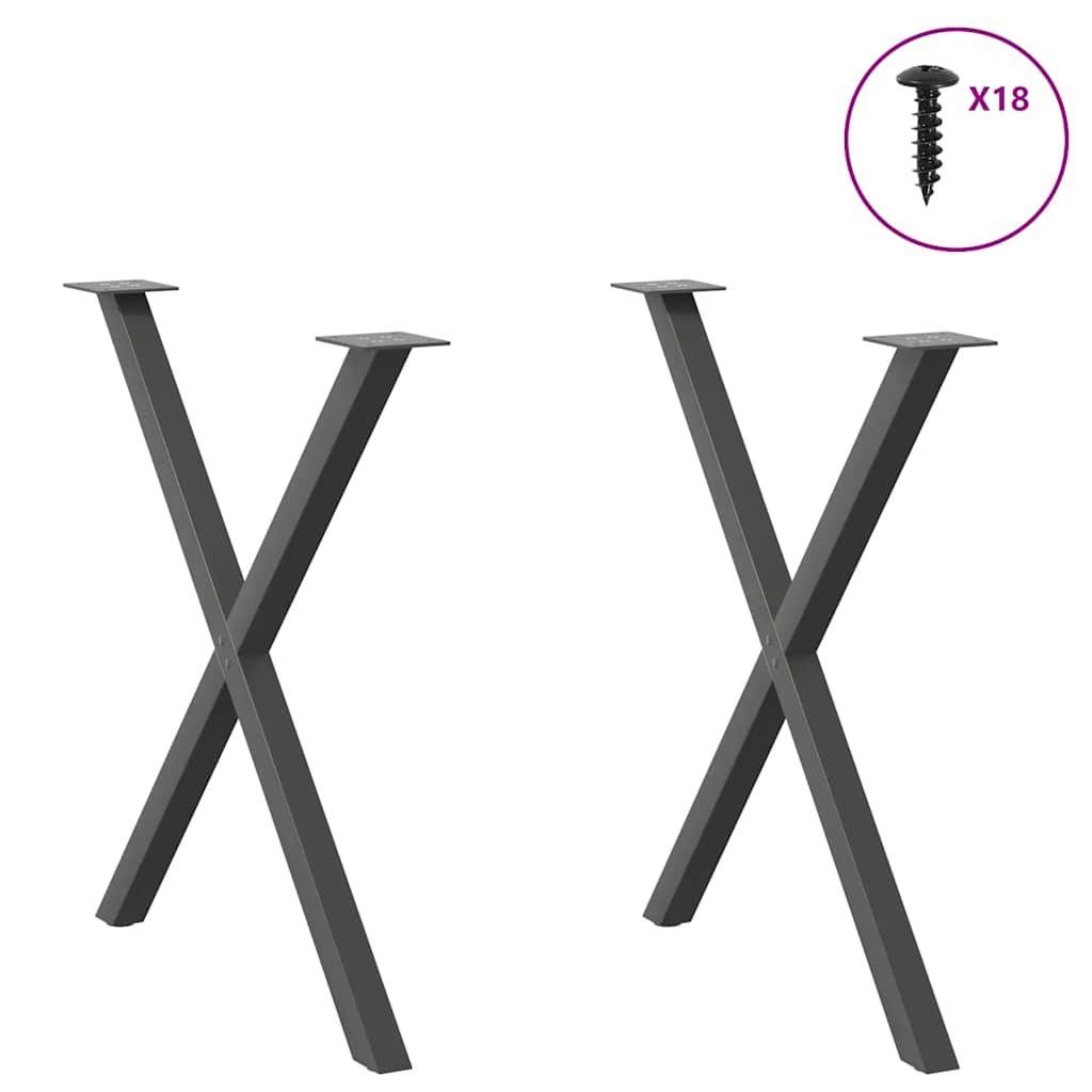 Pieds de table à manger en forme de X, 2 pièces, anthracite, 80 x (72-73) cm, acier