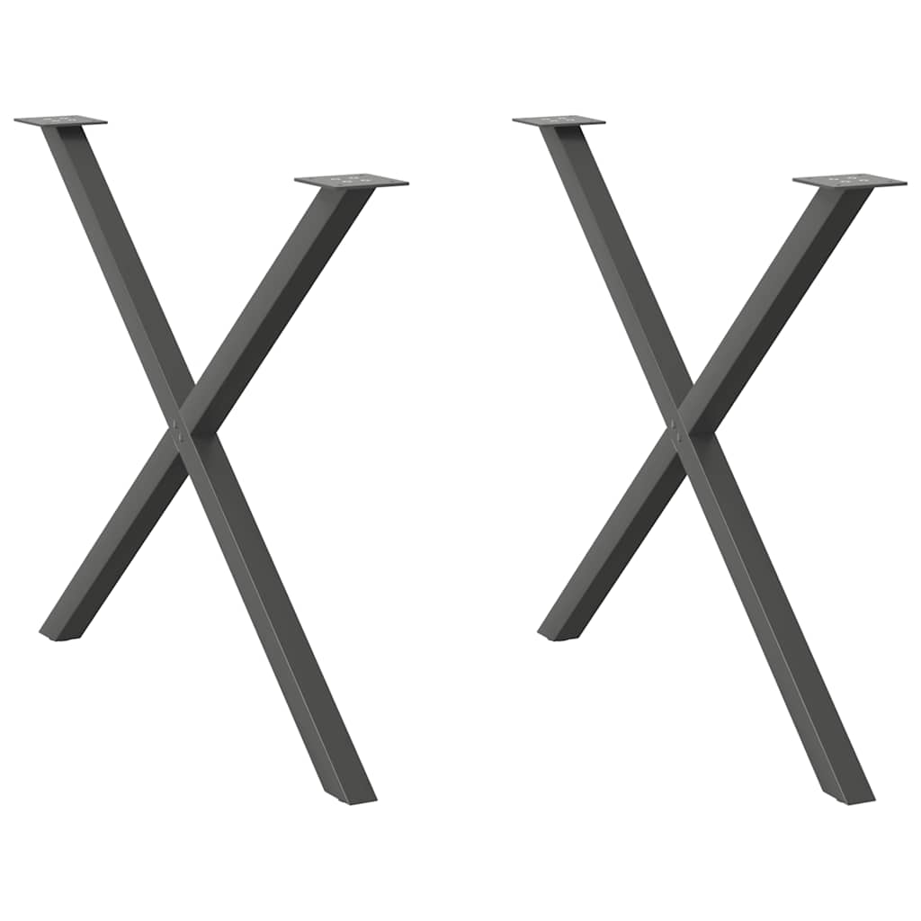 Pieds de table à manger en X, 2 pièces, anthracite, 90 x (72-73) cm, acier