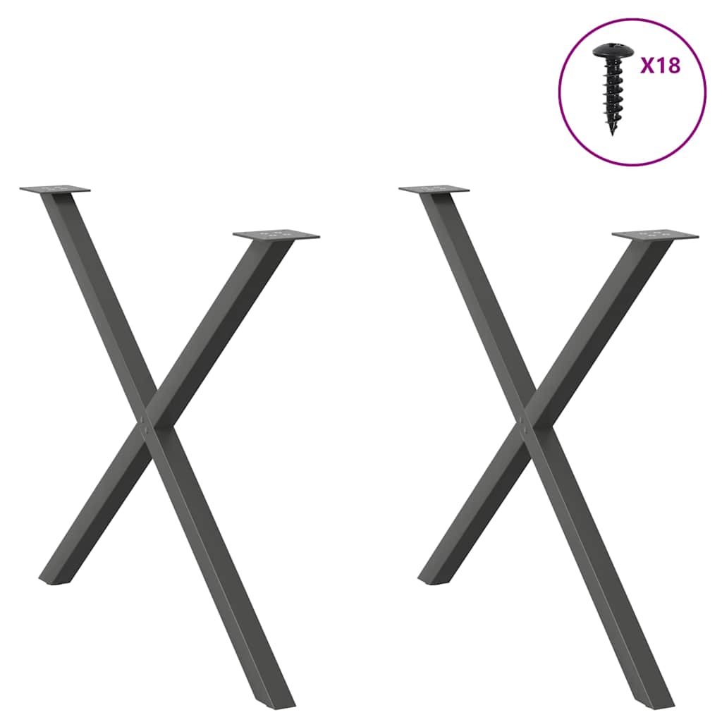 Pieds de table à manger en X, 2 pièces, anthracite, 90 x (72-73) cm, acier