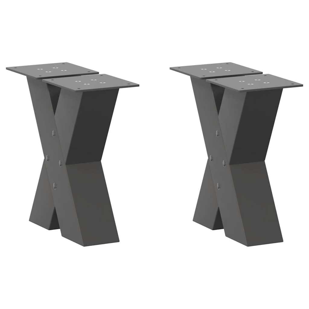 Pieds de table basse en forme de X, 2 pièces, anthracite, 30 x (30-31) cm, acier