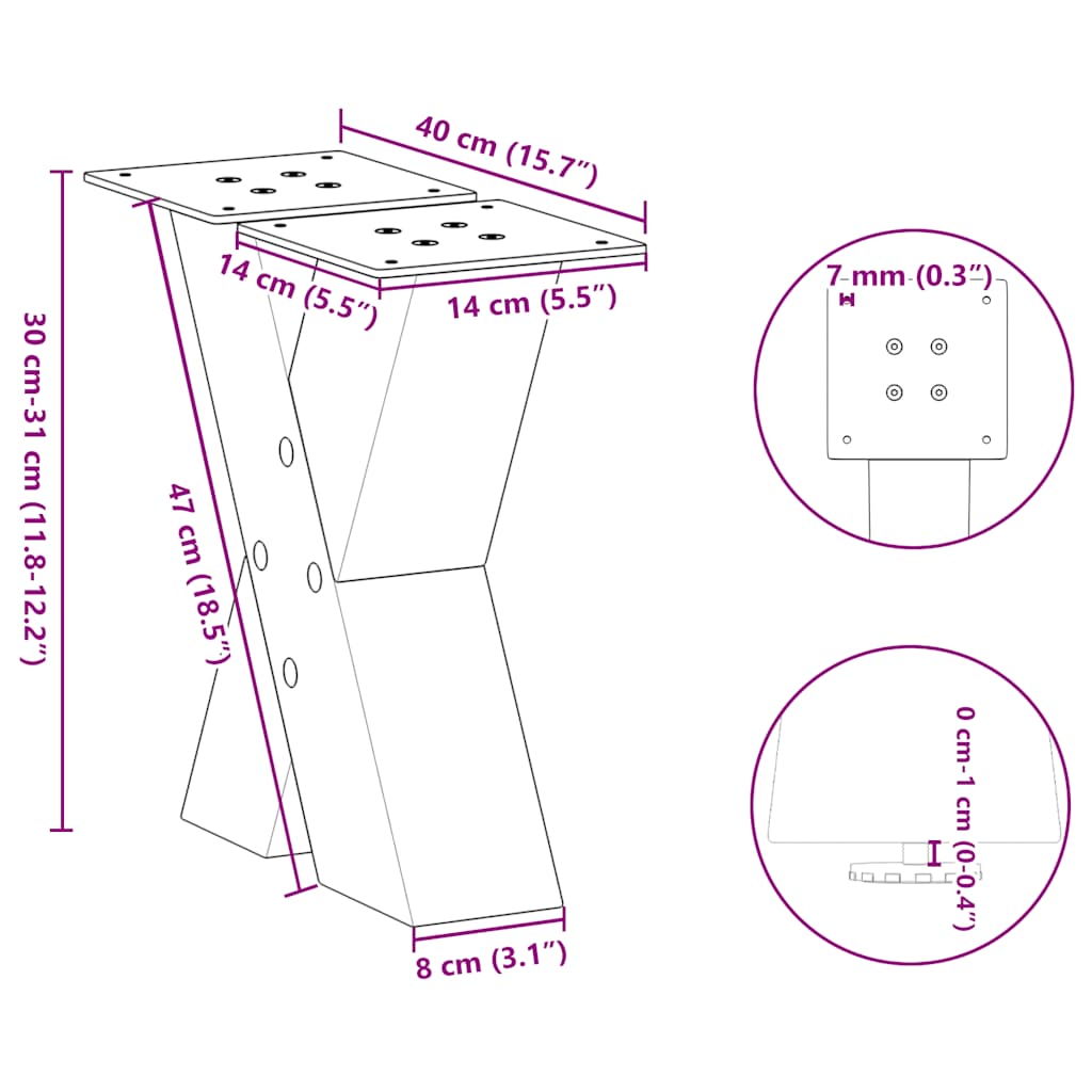 Coffee table legs X-shape 2 pcs. White 40x(30-31) cm steel
