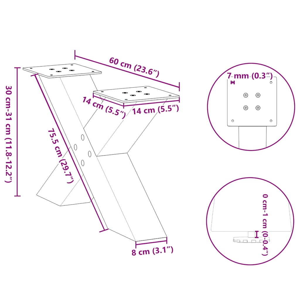 Coffee table legs X-shape 2 pcs. White 60x(30-31) cm steel