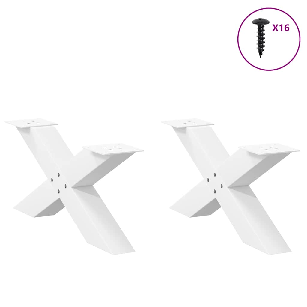 Pieds de table basse en forme de X, 2 pièces, blanc, 70 x 30-31 cm, acier