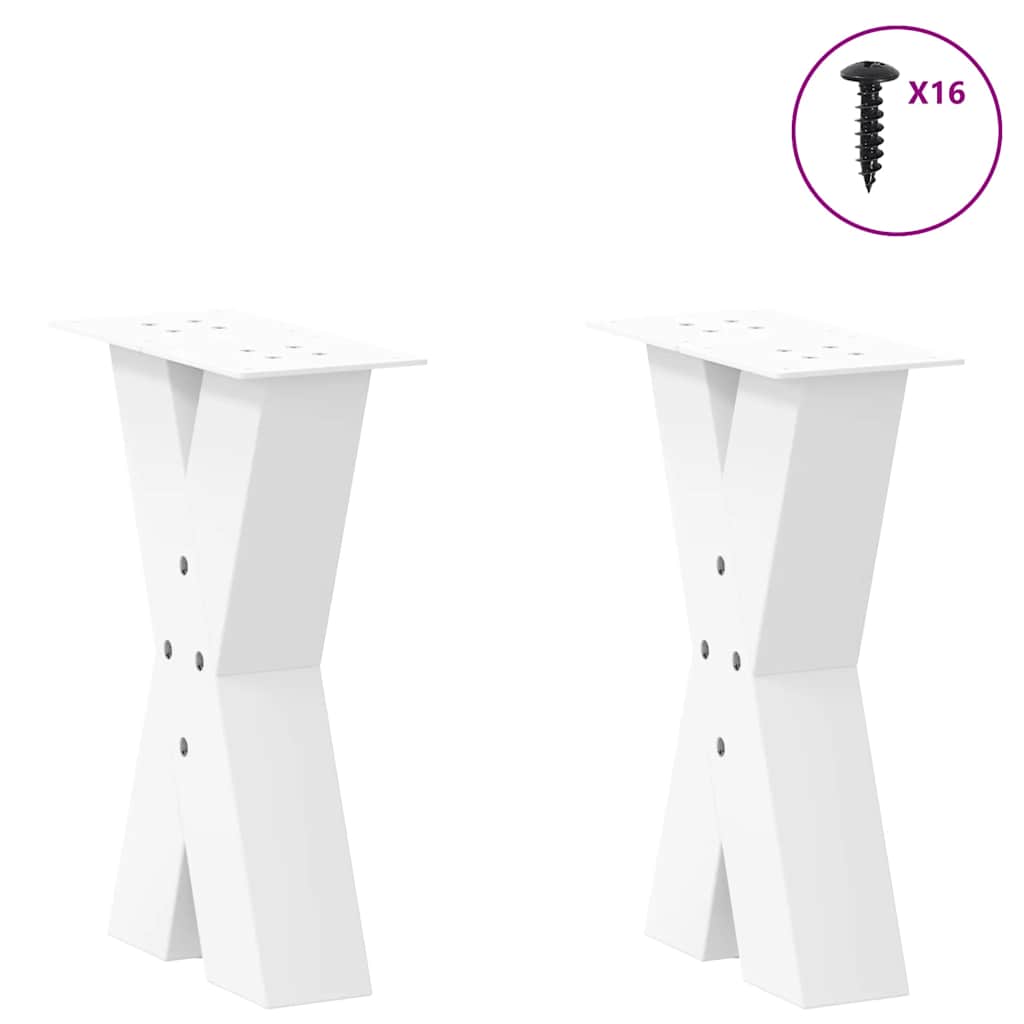 Pieds de table basse en forme de X, 2 pièces, blanc, 28 x 42-43 cm, acier