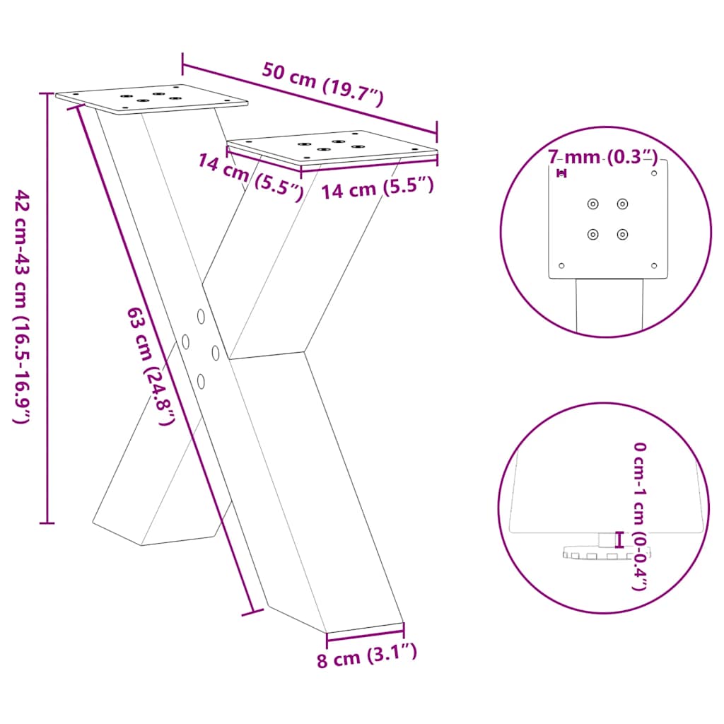 Coffee table legs X-shape 2 pcs. White 50x(42-43) cm steel