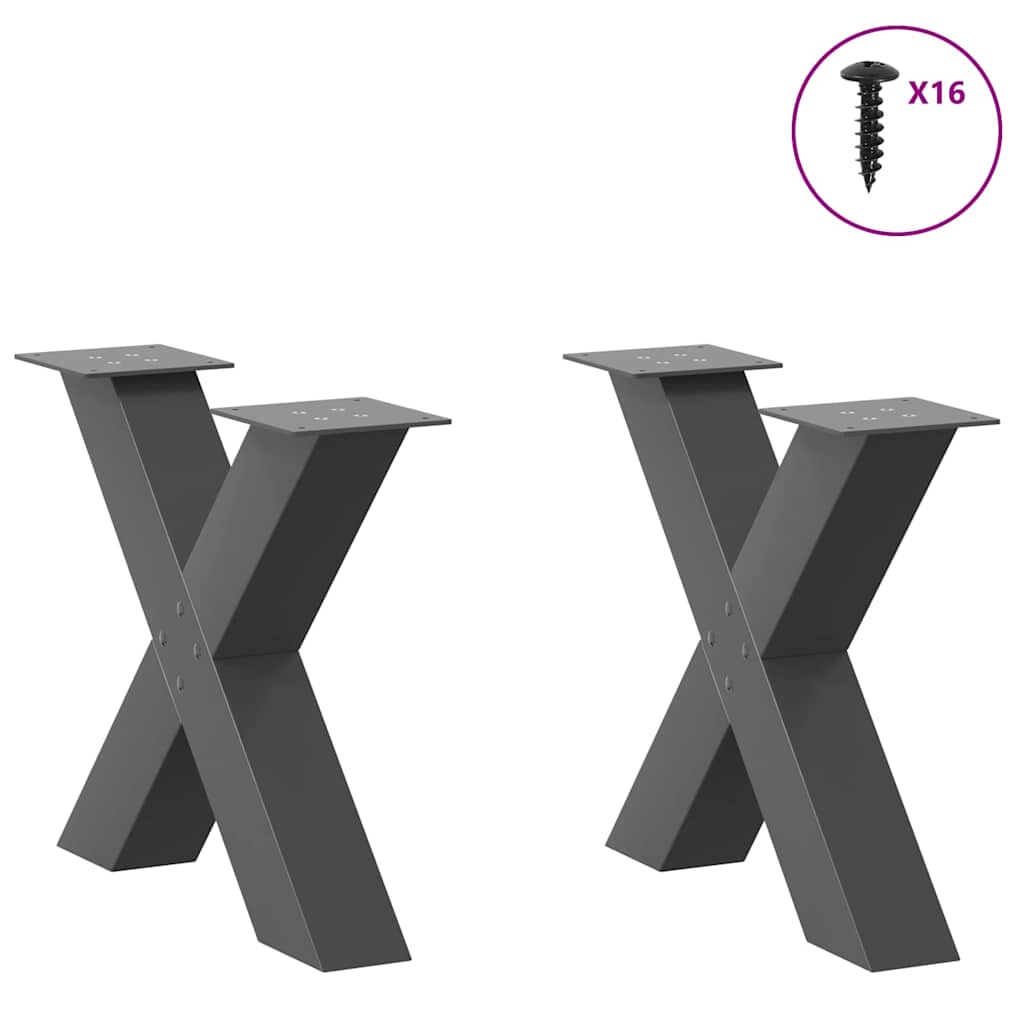Pieds de table basse en forme de X, 2 pièces, anthracite, 50 x (42-43) cm, acier