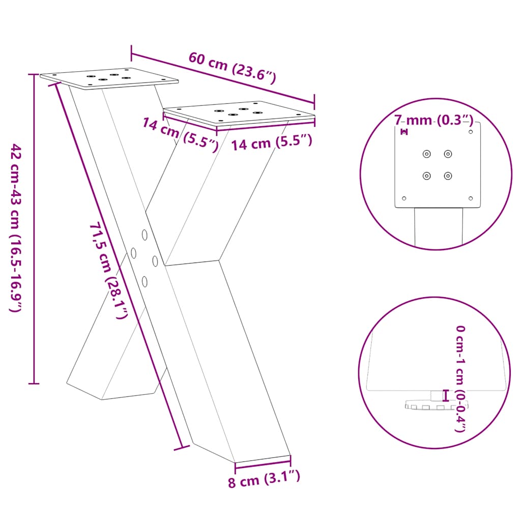 Coffee table legs X-shape 2 pcs. White 60x(42-43) cm steel