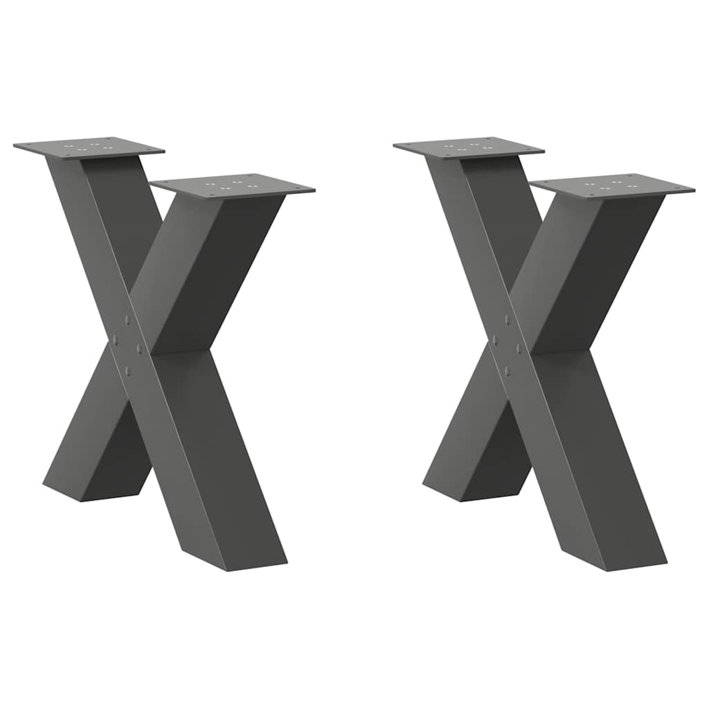 Pieds de table basse en forme de X, 2 pièces, anthracite, 60 x 42-43 cm, acier