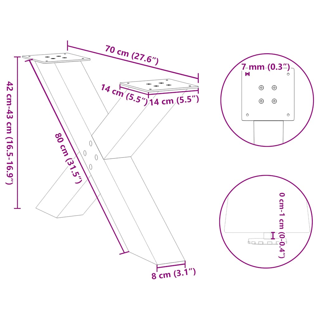 Coffee table legs X-shape 2 pcs. Black 70x(42-43) cm steel