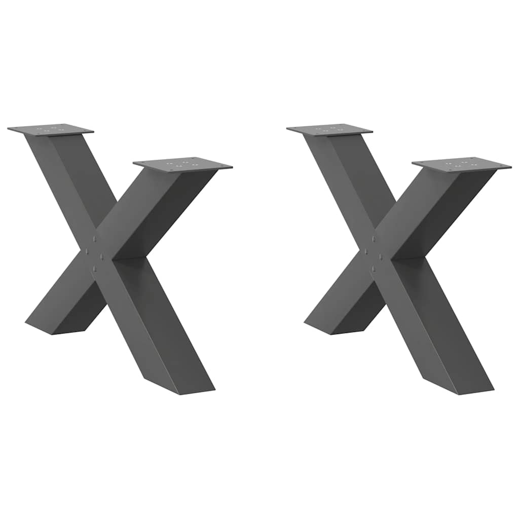 Pieds de table basse en X, 2 pièces, anthracite, 70 x (42-43) cm, acier