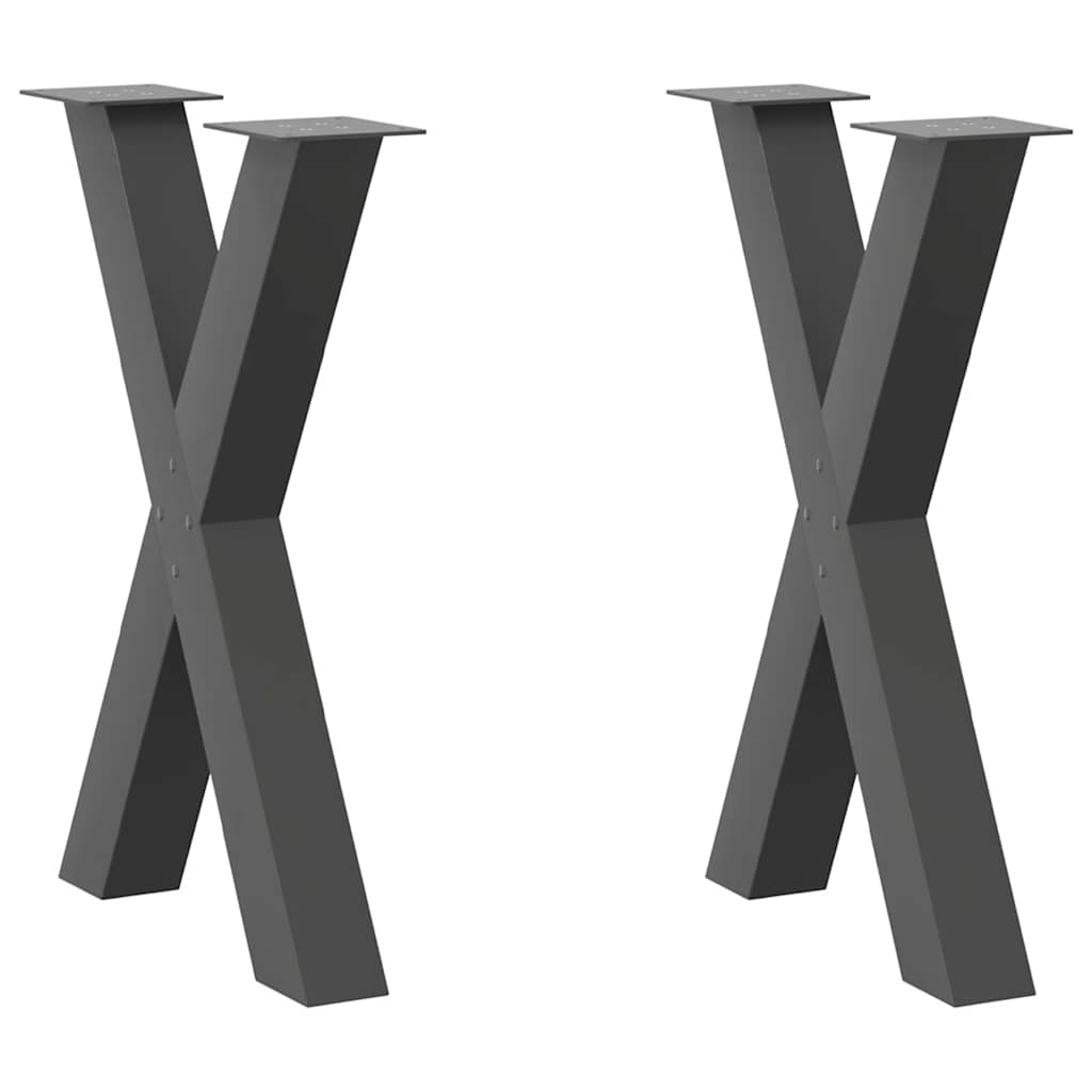Pieds de table à manger en forme de X, 2 pièces, anthracite, 60 x 72-73 cm, acier