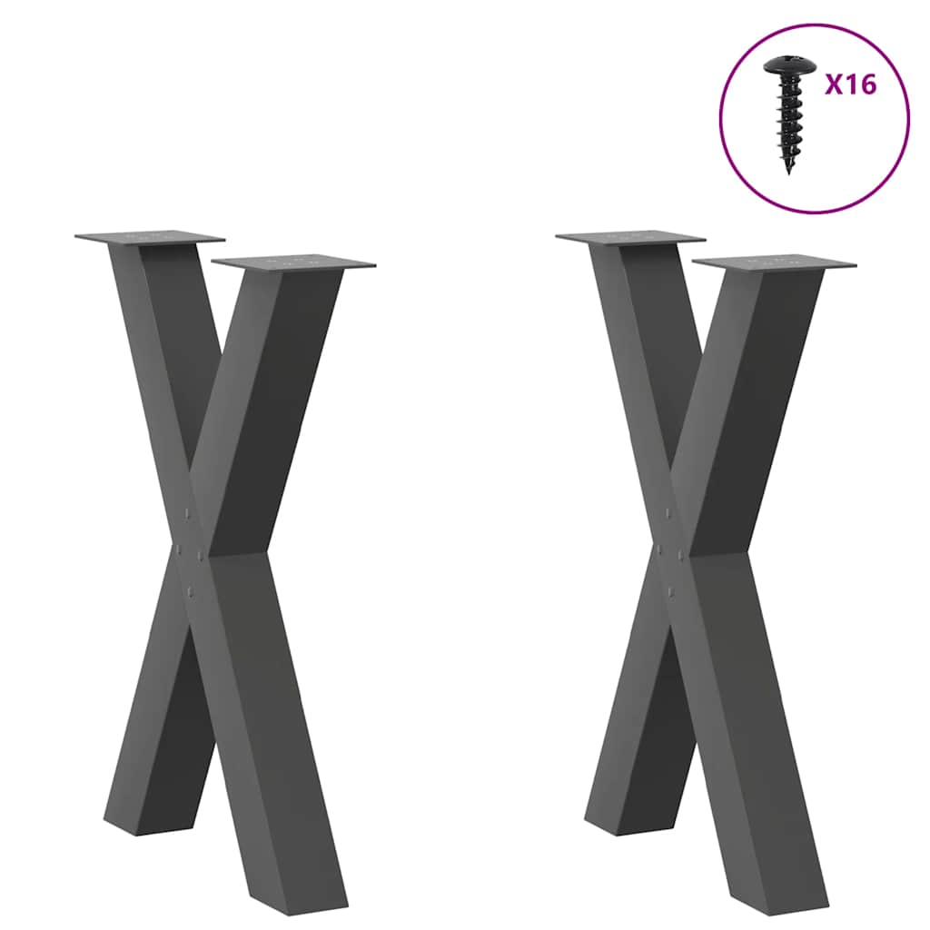 Pieds de table à manger en forme de X, 2 pièces, anthracite, 60 x 72-73 cm, acier