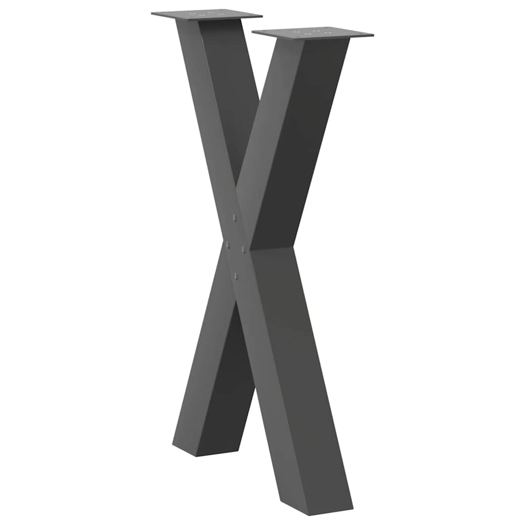 Pieds de table à manger en forme de X, 2 pièces, anthracite, 60 x 72-73 cm, acier