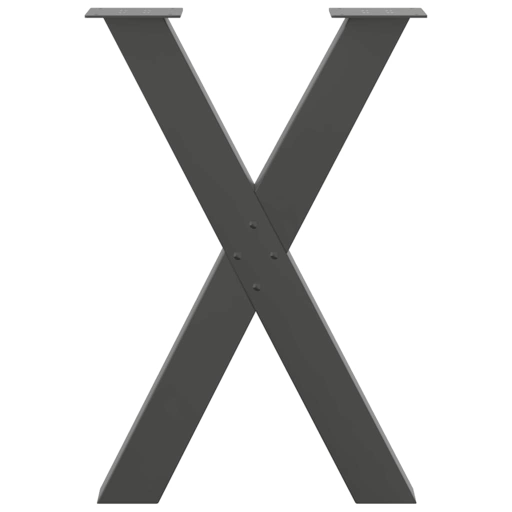 Pieds de table à manger en forme de X, 2 pièces, anthracite, 60 x 72-73 cm, acier