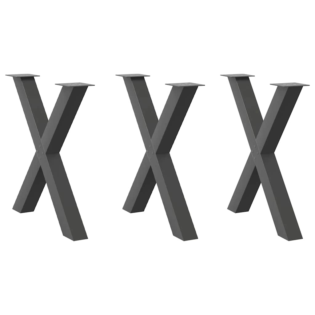 Pieds de table à manger en forme de X, 3 pièces, anthracite, 70 x (72-73) cm, acier