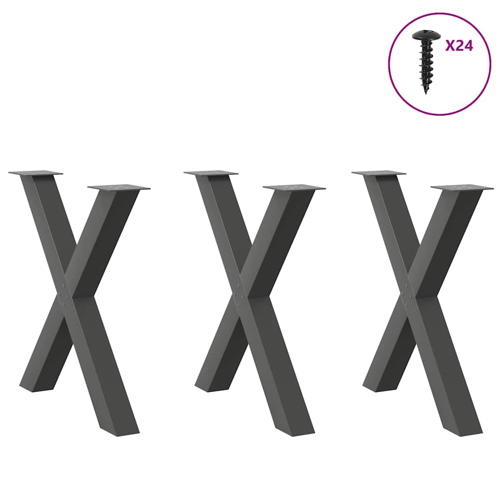 Pieds de table à manger en forme de X, 3 pièces, anthracite, 70 x (72-73) cm, acier