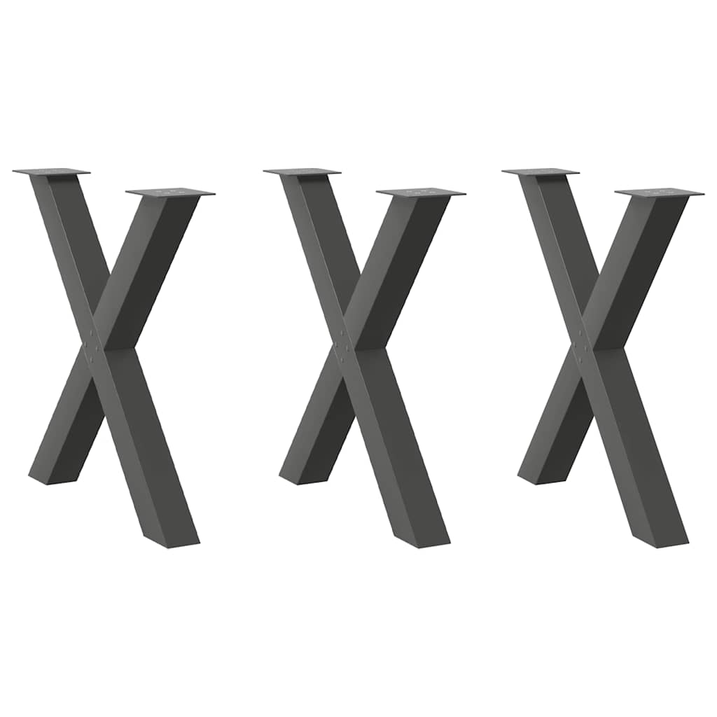 Pieds de table à manger en X, 3 pièces, anthracite, 80 x 72-73 cm, acier