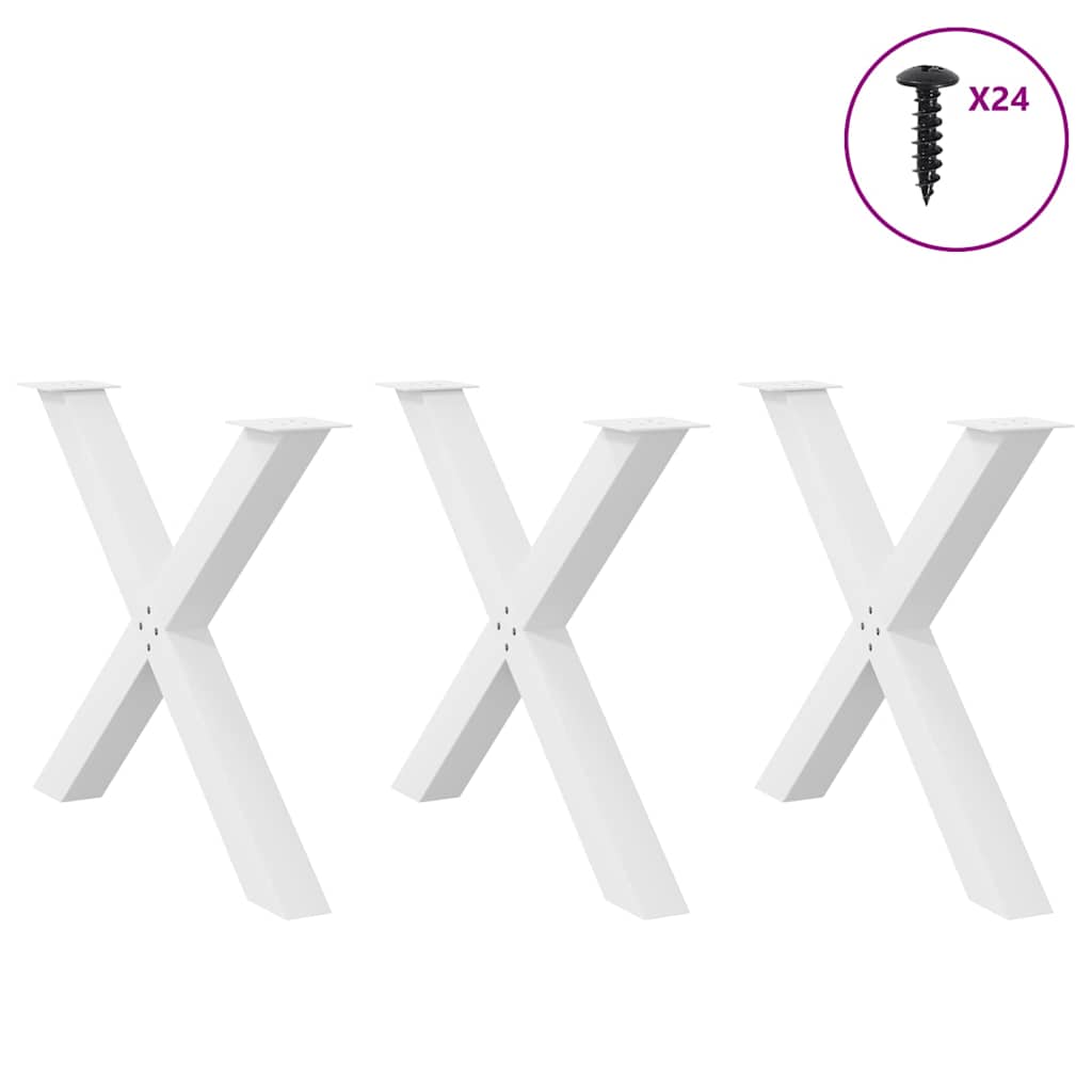 Pieds de table à manger en forme de X, 3 pièces, blanc, 90 x (72-73) cm, acier