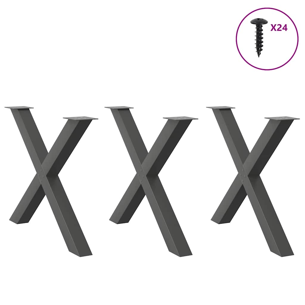 Pieds de table à manger en X, 3 pièces, anthracite, 90 x (72-73) cm, acier