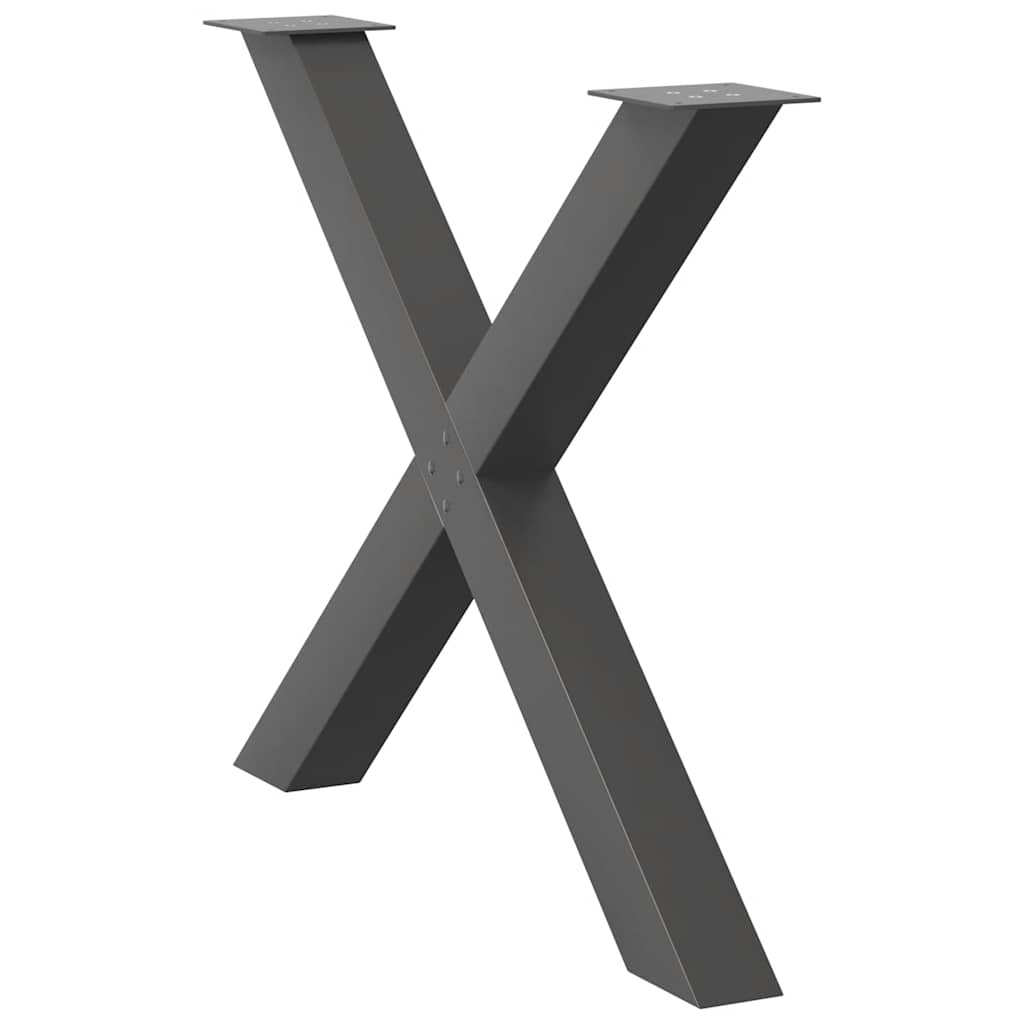 Pieds de table à manger en X, 3 pièces, anthracite, 90 x (72-73) cm, acier