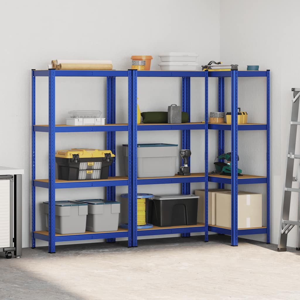 Storage shelves with 4 shelves 3 pcs. Blue steel & wood material
