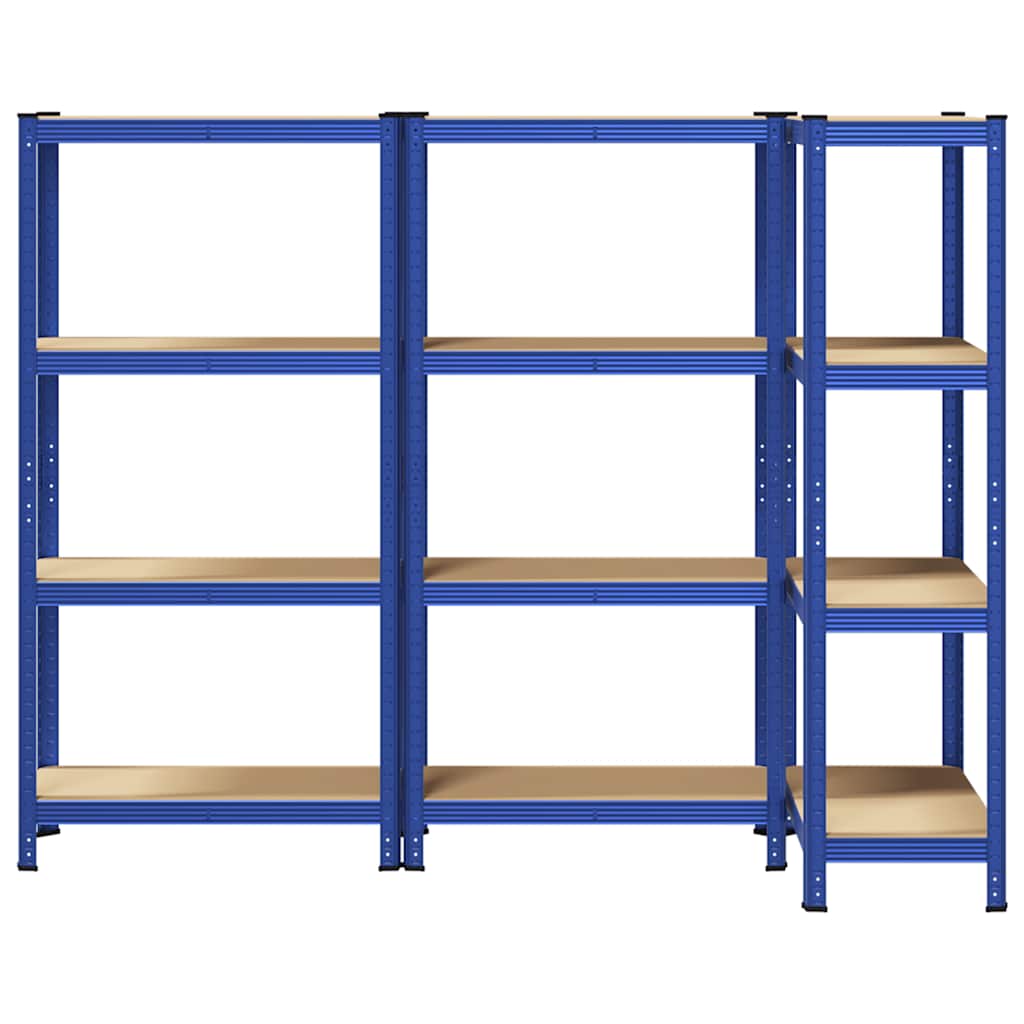 Storage shelves with 4 shelves 3 pcs. Blue steel & wood material