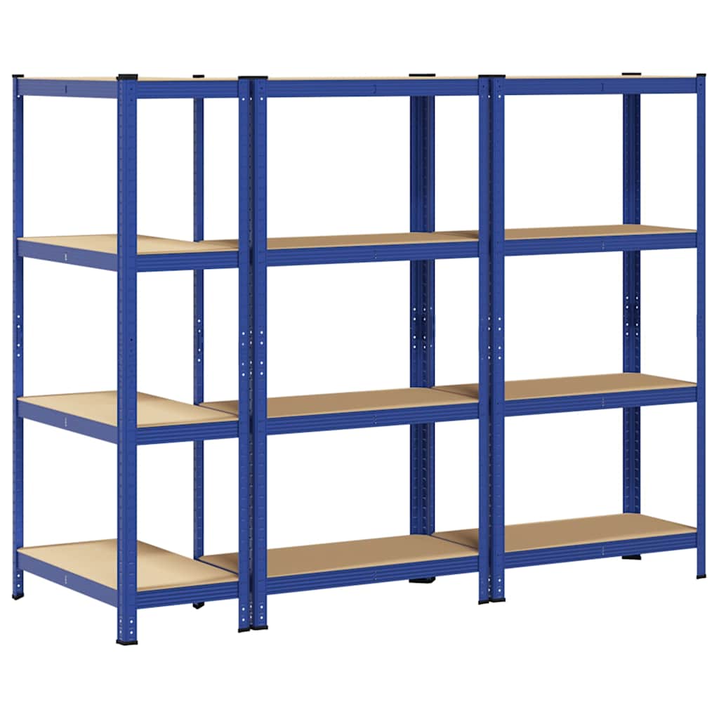 Storage shelves with 4 shelves 3 pcs. Blue steel & wood material