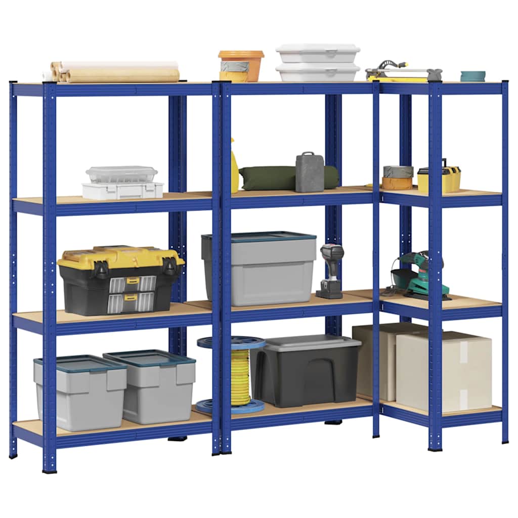 Storage shelves with 4 shelves 3 pcs. Blue steel & wood material