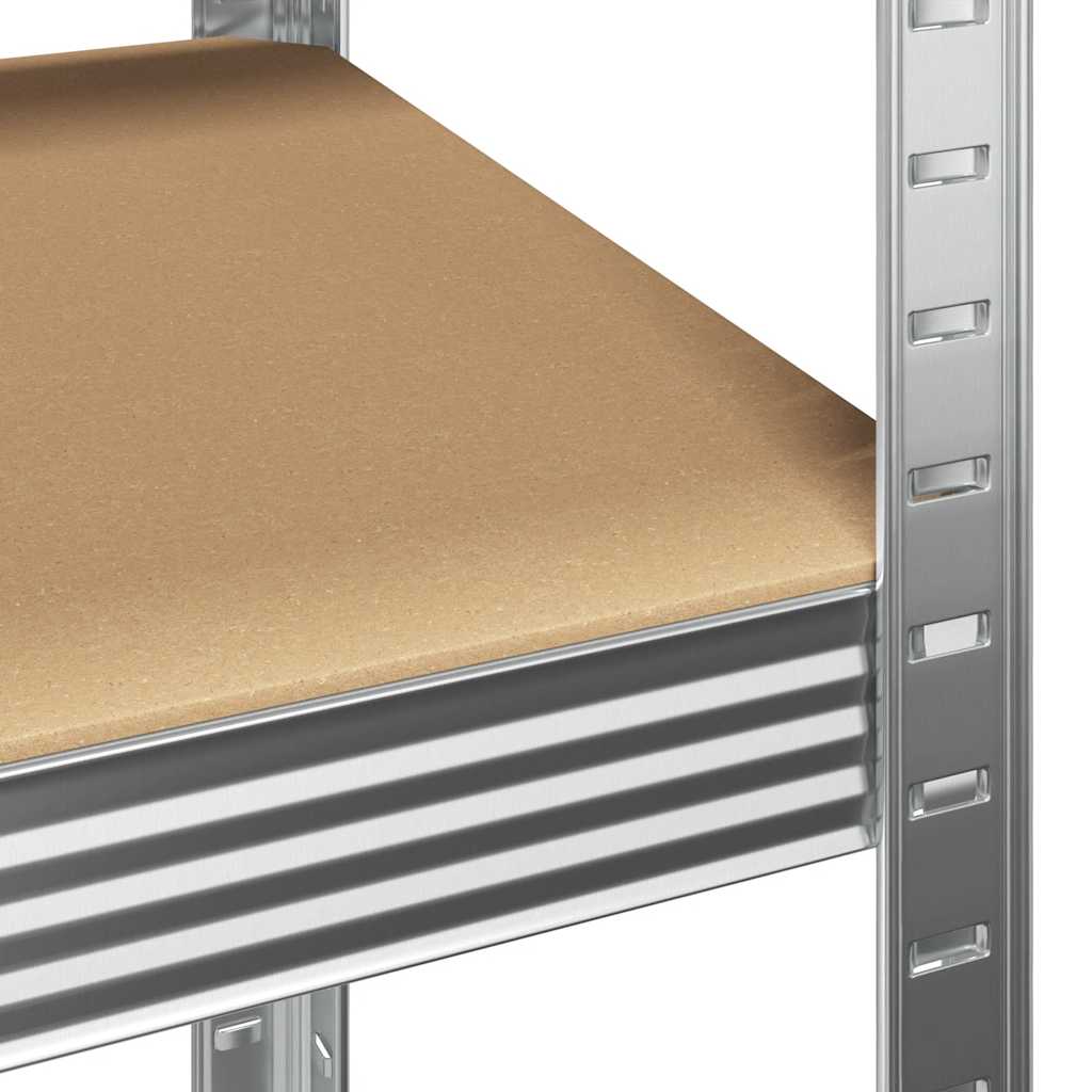 Heavy-duty shelves with 5 shelves, 4 pieces, silver steel, wood-based material