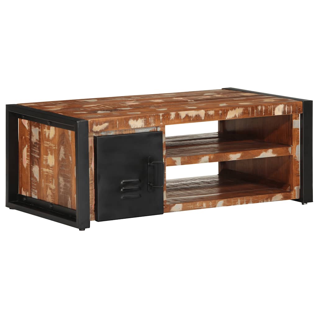 Table basse multicolore 90x50x36 cm en bois massif de récupération