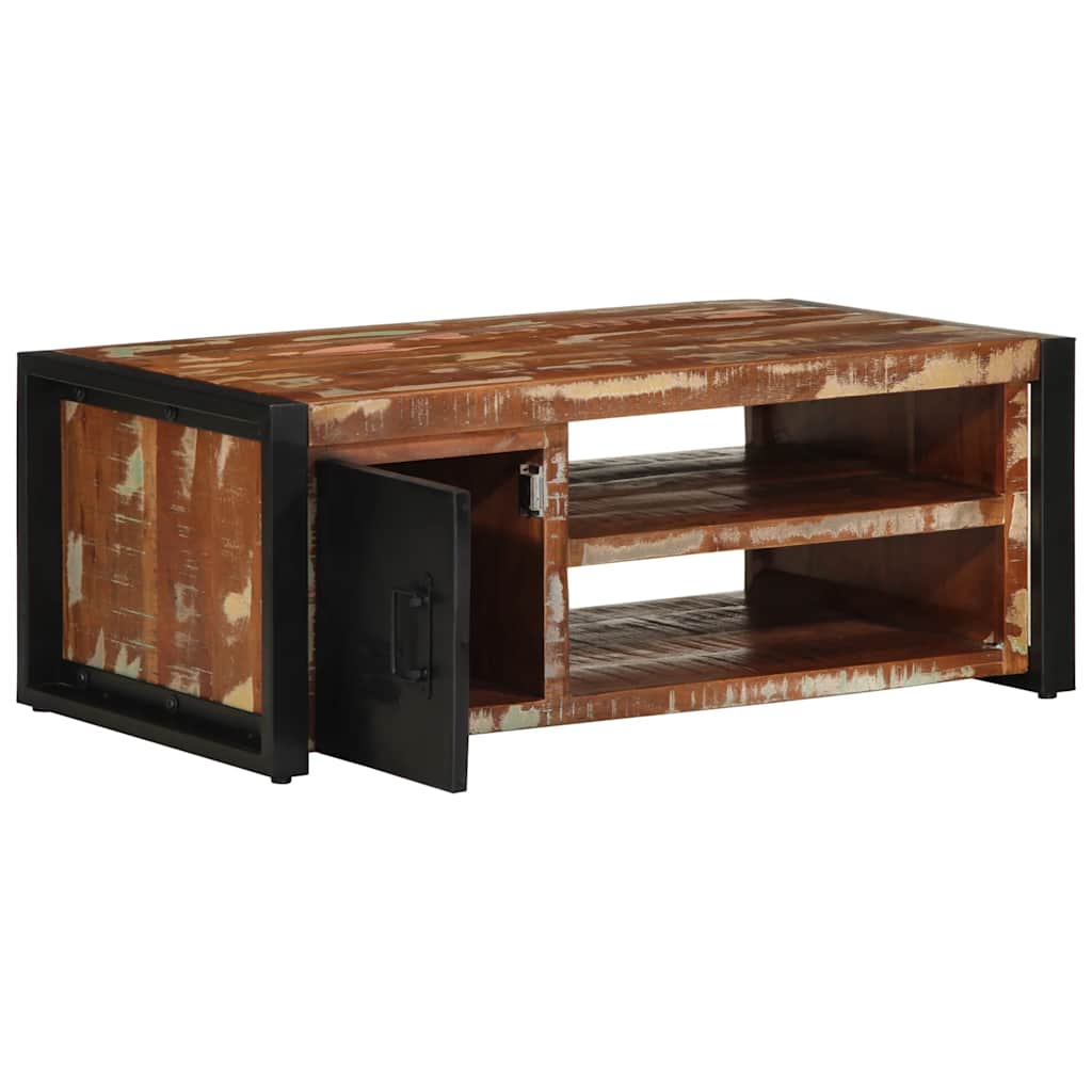 Table basse multicolore 90x50x36 cm en bois massif de récupération