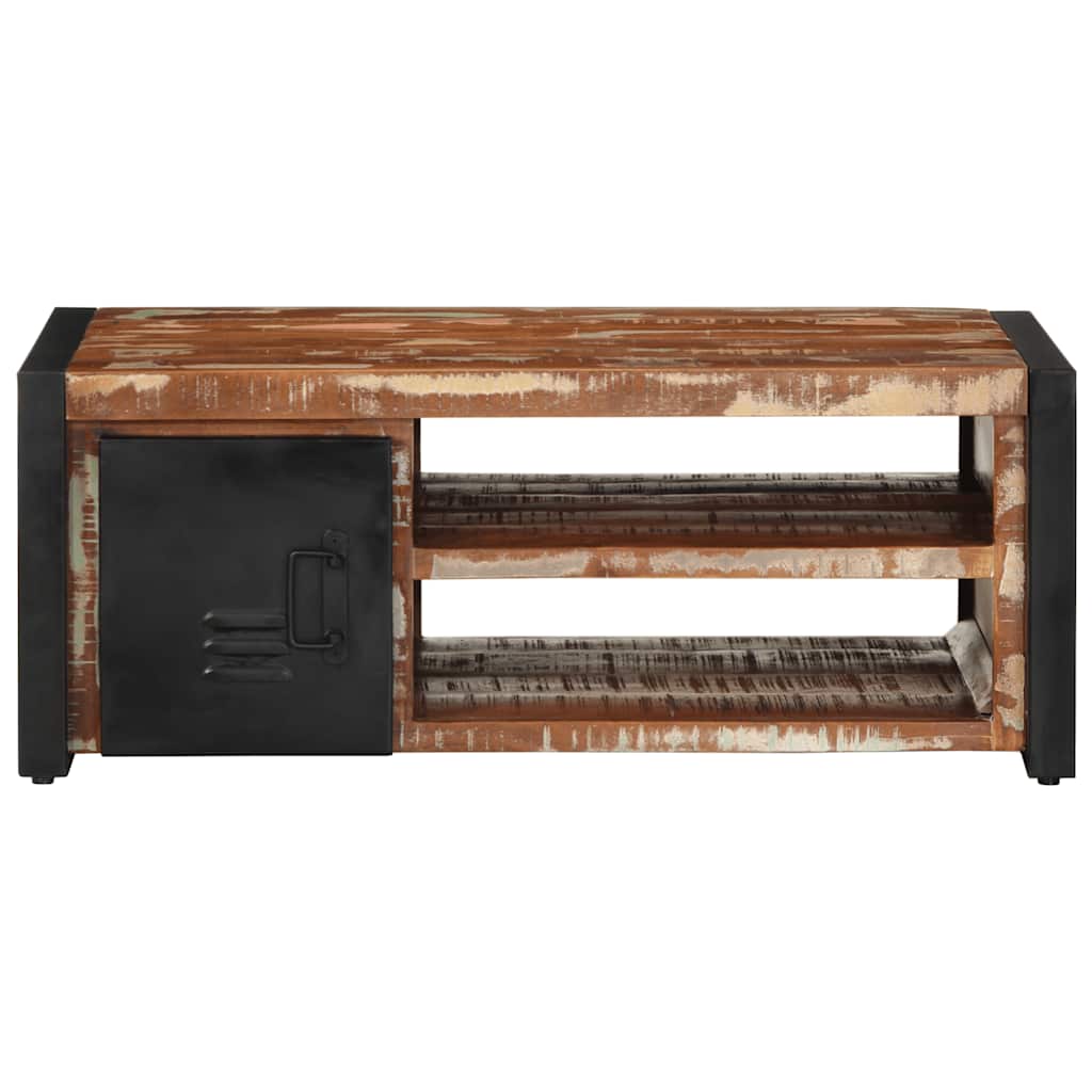 Table basse multicolore 90x50x36 cm en bois massif de récupération