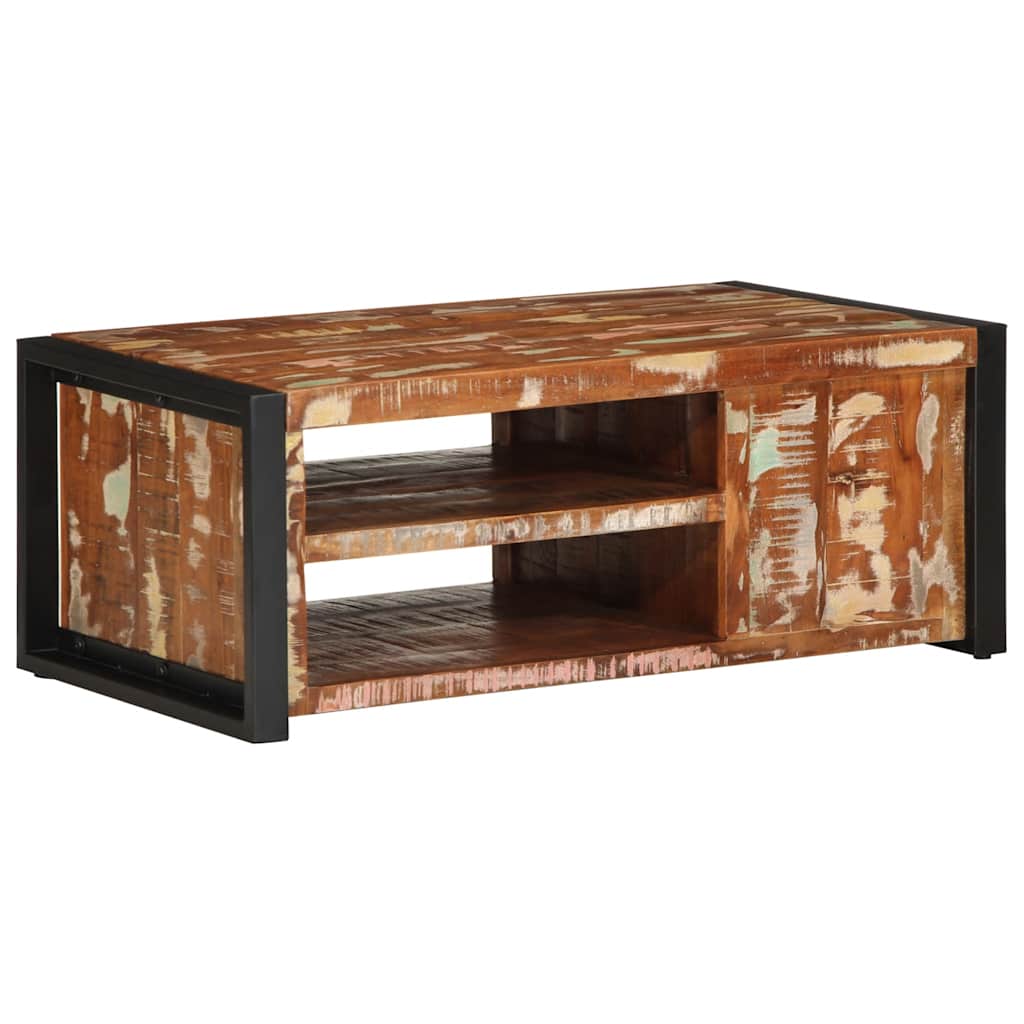 Table basse multicolore 90x50x36 cm en bois massif de récupération