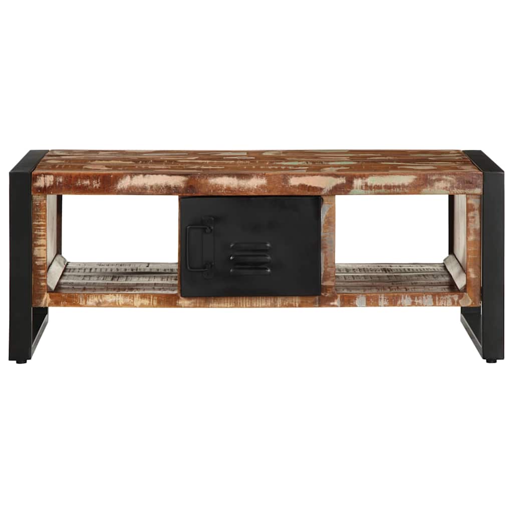 Table basse multicolore 90x50x36 cm en bois massif de récupération