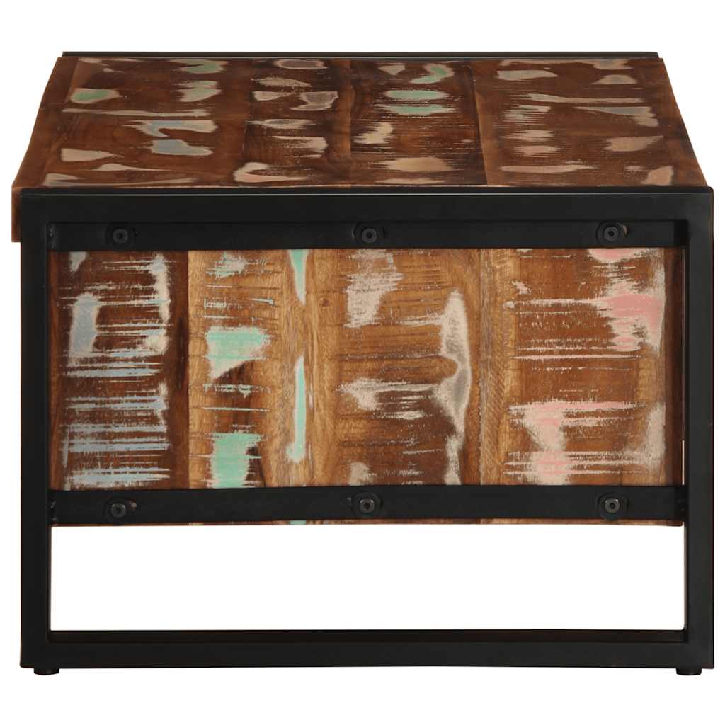 Table basse multicolore 90x50x36 cm en bois massif de récupération