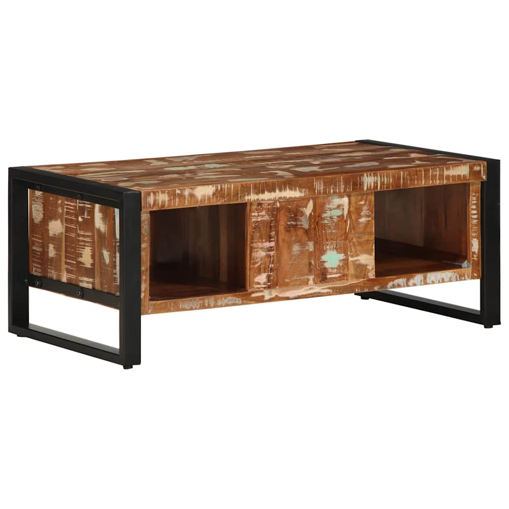 Table basse multicolore 90x50x36 cm en bois massif de récupération