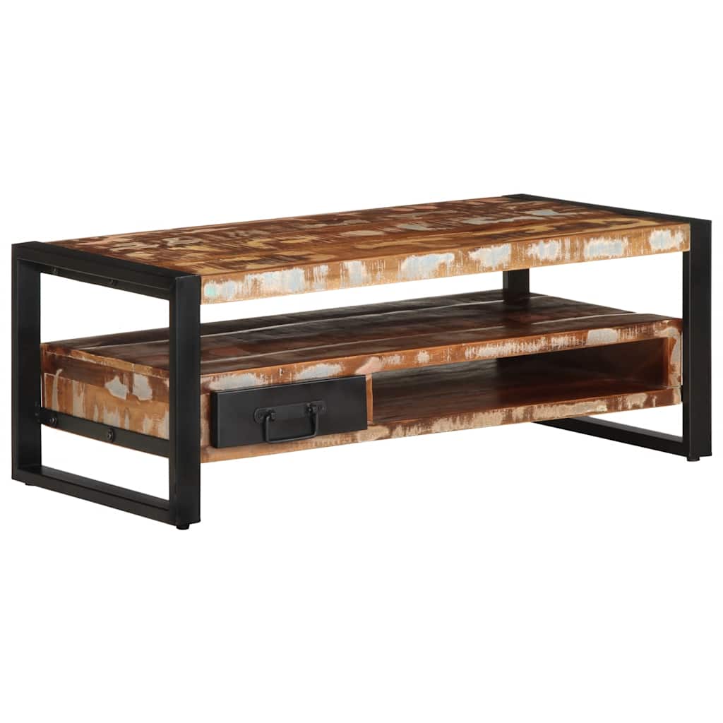 Table basse multicolore 90x50x36 cm en bois massif de récupération