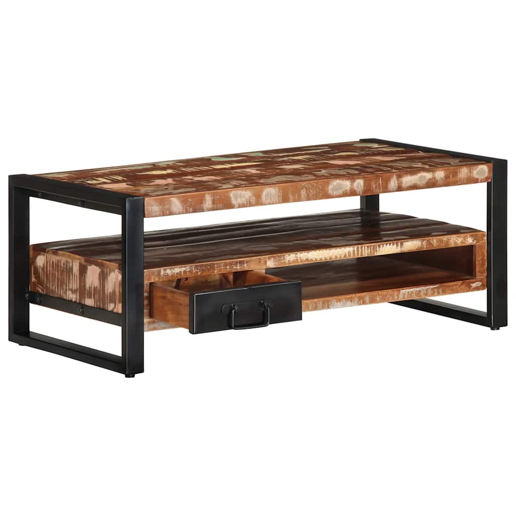 Table basse multicolore 90x50x36 cm en bois massif de récupération