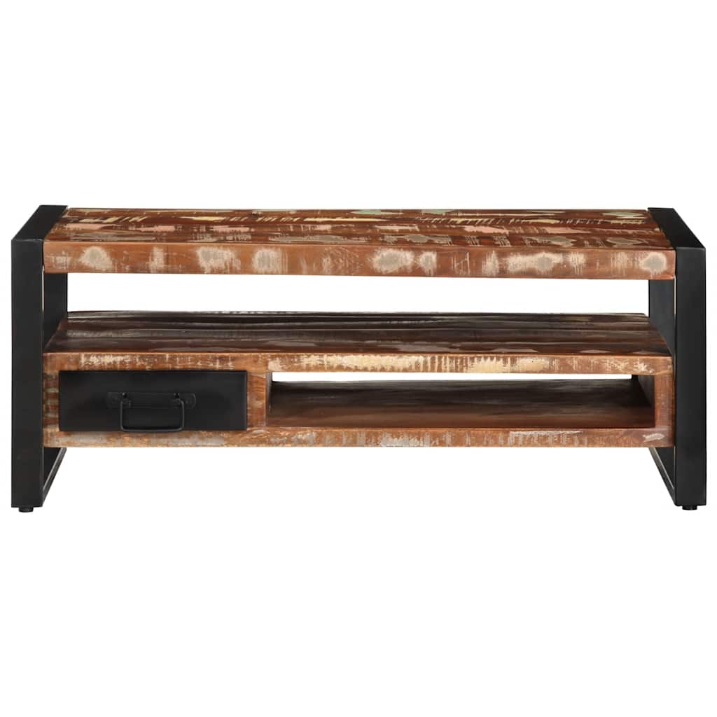 Table basse multicolore 90x50x36 cm en bois massif de récupération