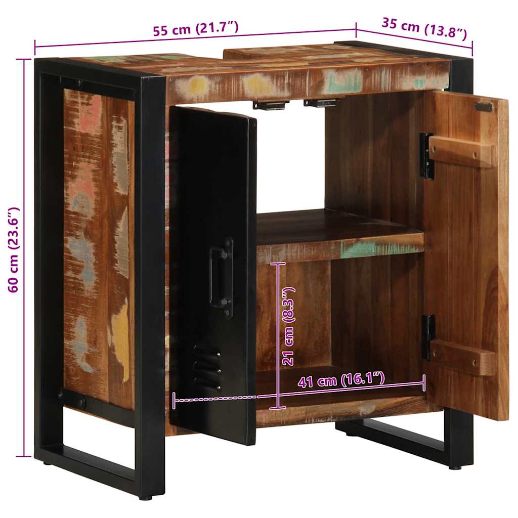 Badezimmerschrank mit Regal Braun Massives upgecyceltes Holz