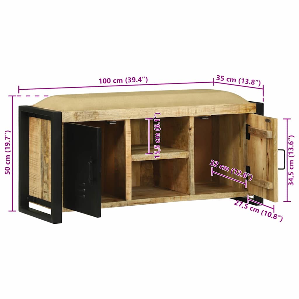 Bank Schrank Braun 100 x 35 x 50 cm Massivholz Mango