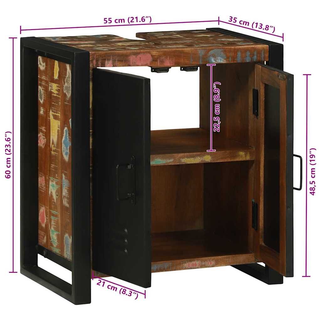 Waschbeckenunterschrank Braun Massives upgecyceltes Holz
