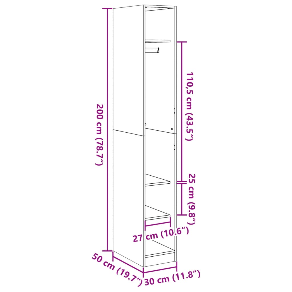 Wardrobe Sonoma oak 30x50x200 cm wood material