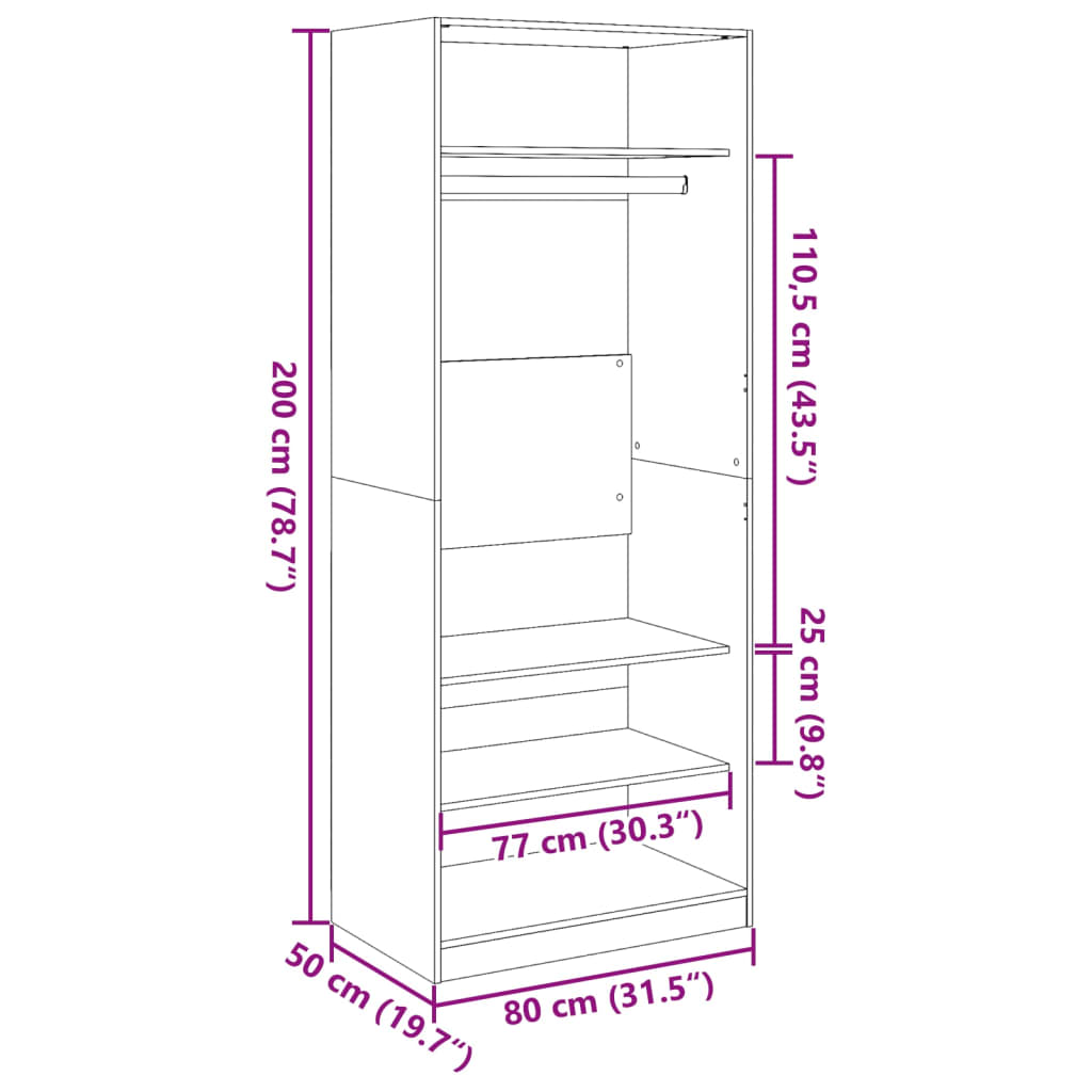 Wardrobe brown oak look 80x50x200 cm wood material