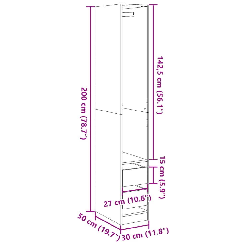 Armoire en chêne Sonoma 30x50x200 cm matériau bois