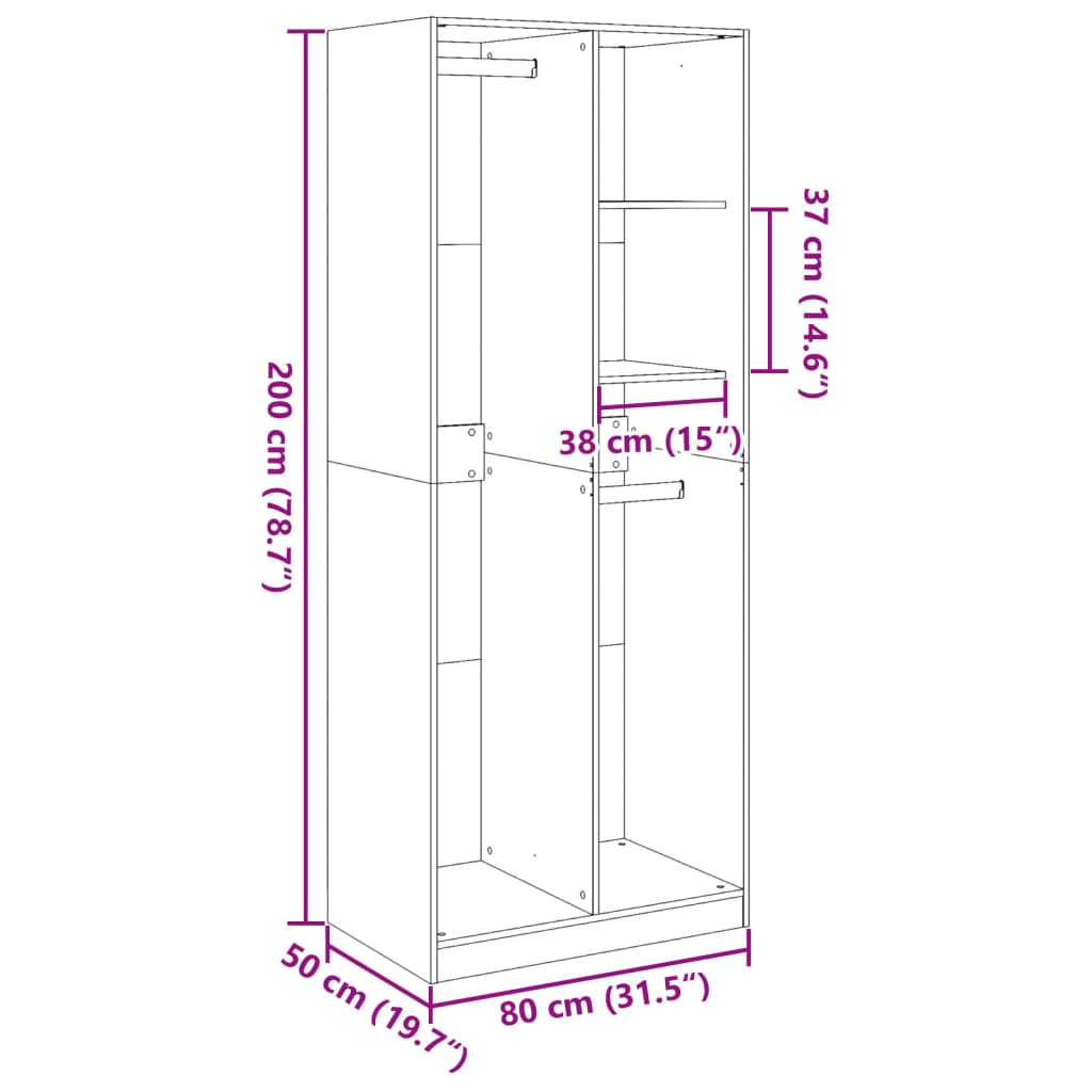 Armoire Gris Sonoma 80x50x200 cm en matériau à base de bois