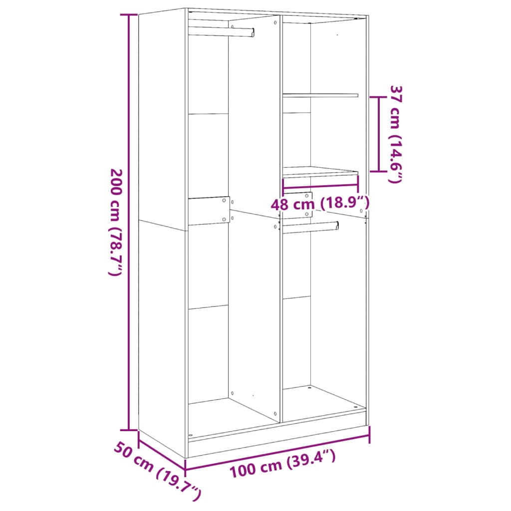 Wardrobe Grey Sonoma 100x50x200 cm Wood Material