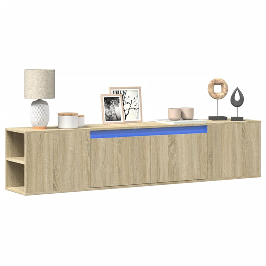 Meuble TV mural avec éclairage LED en chêne Sonoma 180x31x39,5 cm