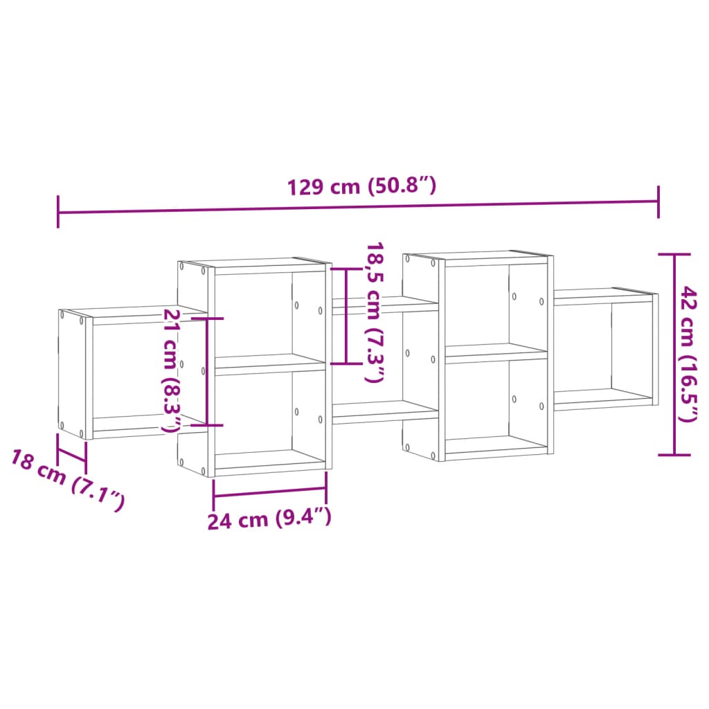 Wall shelf Grey Sonoma 129x18x42 cm wood material
