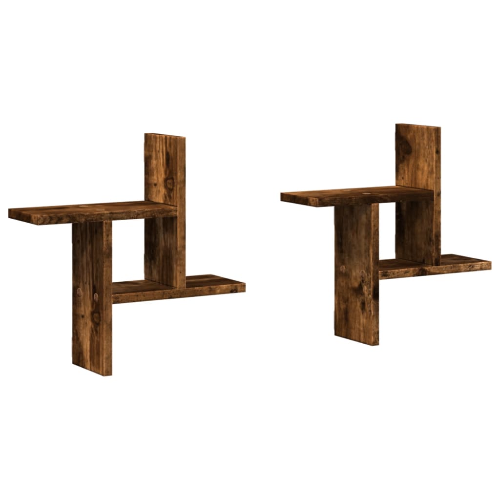 Wall shelves 2 pcs. Smoked oak 38x12x38 cm wood material